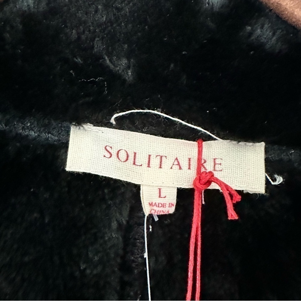 Solitaire Twill Plaid Faux Fur Belted Coat New Womens Large Black White New - Picture 4 of 10